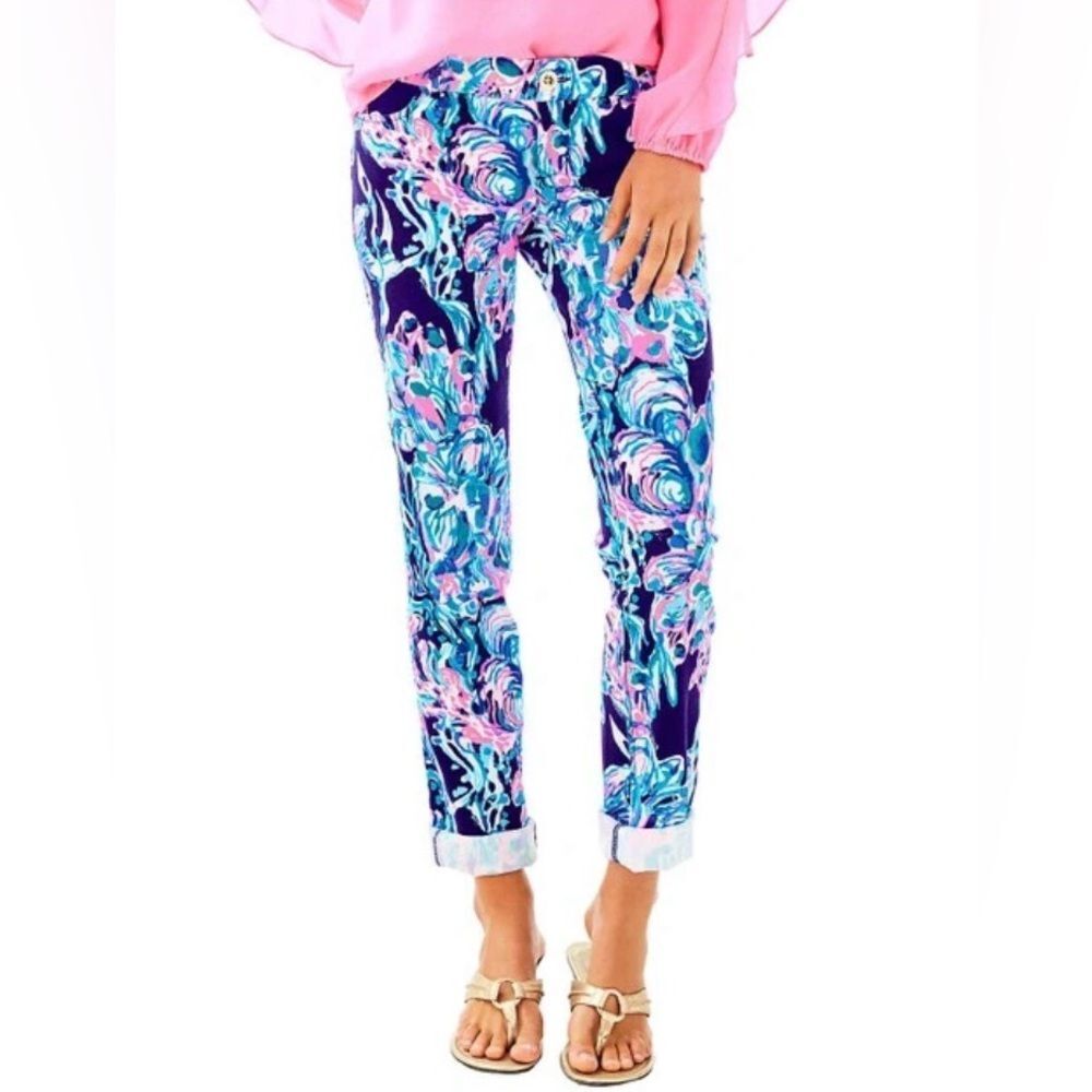 Lilly Pulitzer Callahan Chino Bright Navy Caught Up Pants Size 2